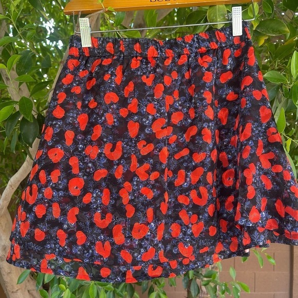 Iro Skirt Womens 32 XS Red Black Floral Silk Secrets Mini Summer Flowy Boho - Picture 4 of 10